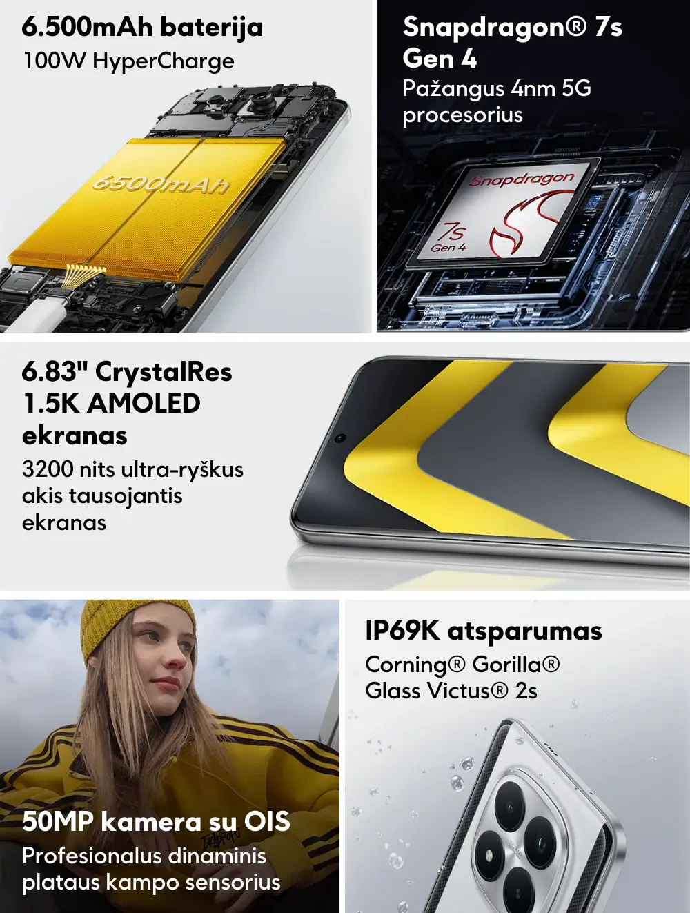 Poco M8 Pro 8/256GB telefono privalumai